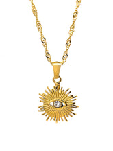 Nazar Sonnen Halskette in 18k vergoldeten Edelstahl mit einem Nazar Auge und Zirkon von Lymaja Jewelry